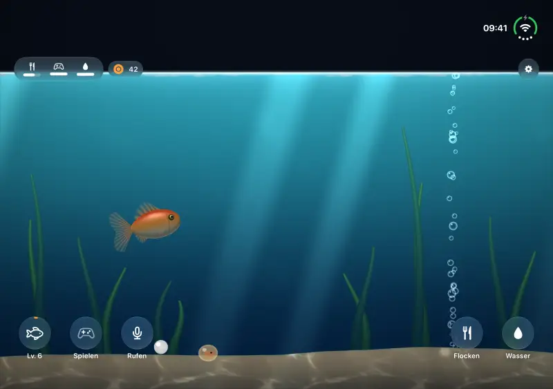 Das aufgeklappte iPhone Duo: Das Wasser ist über die Falz in ein breites Aquarium geflossen.