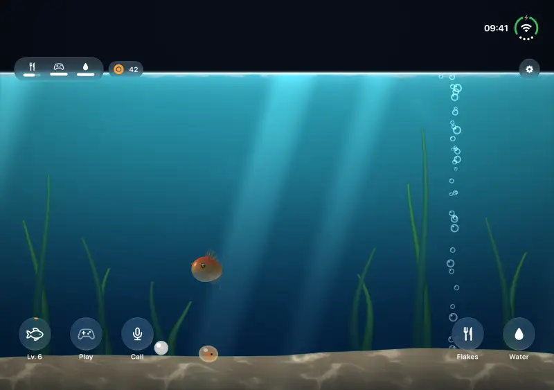 The open iPhone Duo: the water has poured across the fold into a wide aquarium.