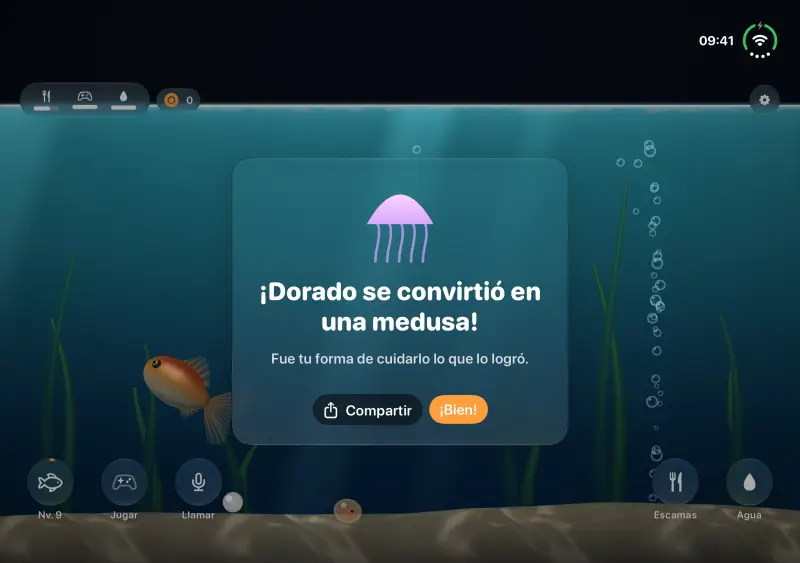 Una medusa brillando en el acuario de noche.