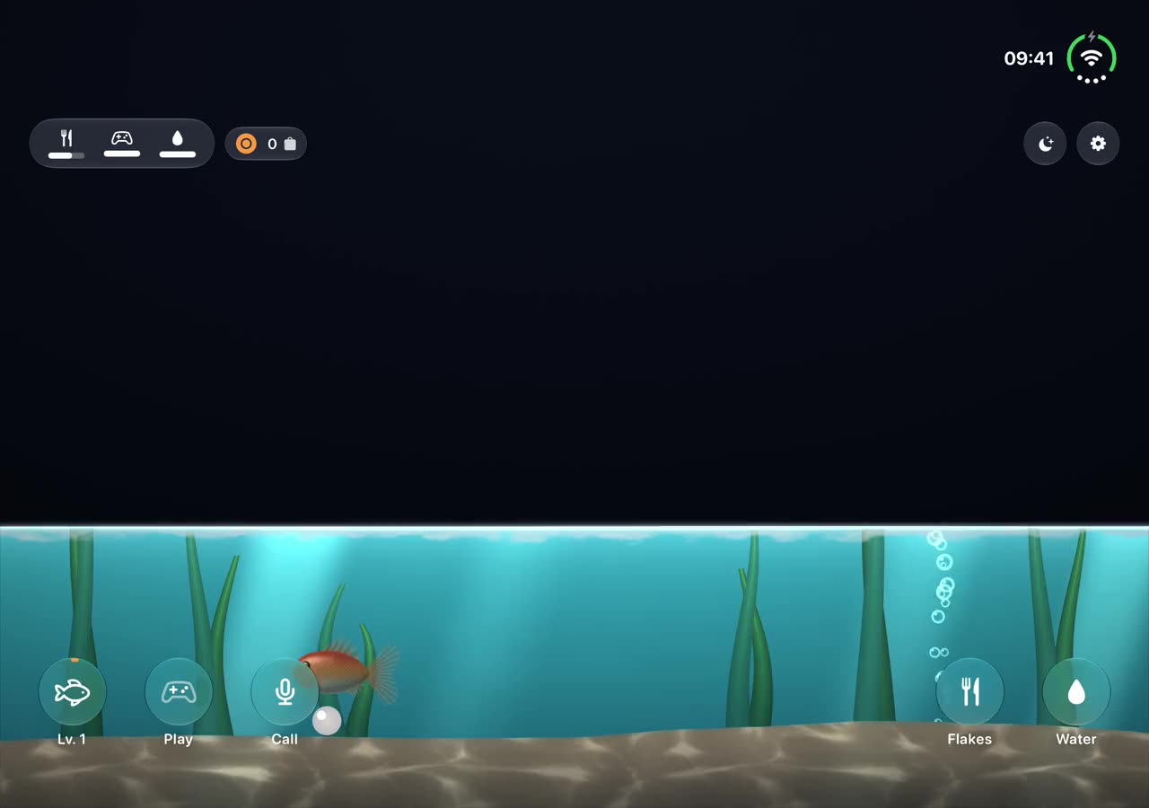 The open iPhone Duo: the water has poured across the fold into a wide aquarium.